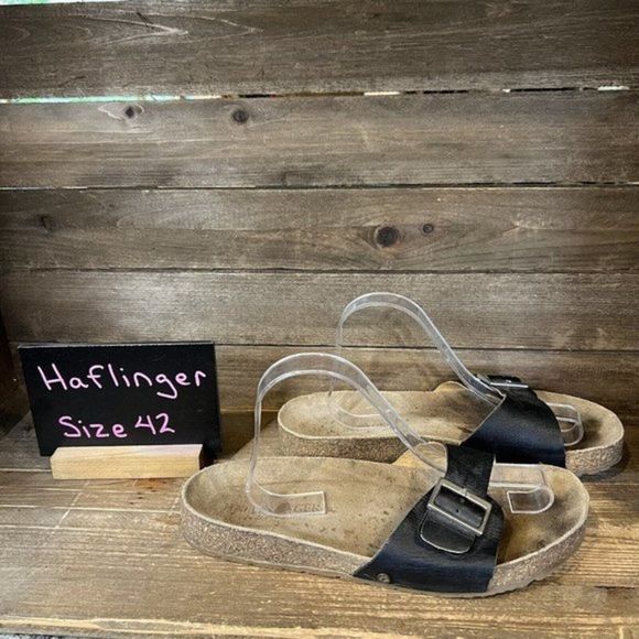 Womens Haflinger Black Leather Slip On Comfort Sandals Slides Size EUR‎ 42 US 11 - Picture 1 of 6